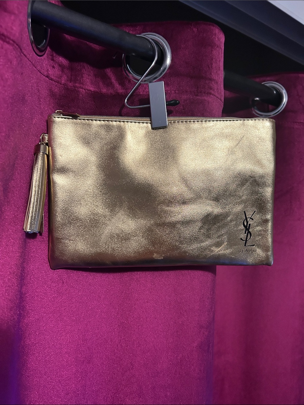 Yves Saint Laurent Metallic Gold Leather Tassel Zip Clutch
